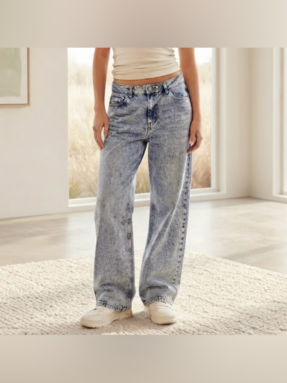 Bluenotes Denim Low Rise Baggy Wide Leg Jeans Acid Wash Size 14 Blue Y2K